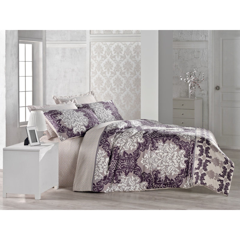Ensemble de housse de couette 100% coton mauve / gris / blanc Tenbury