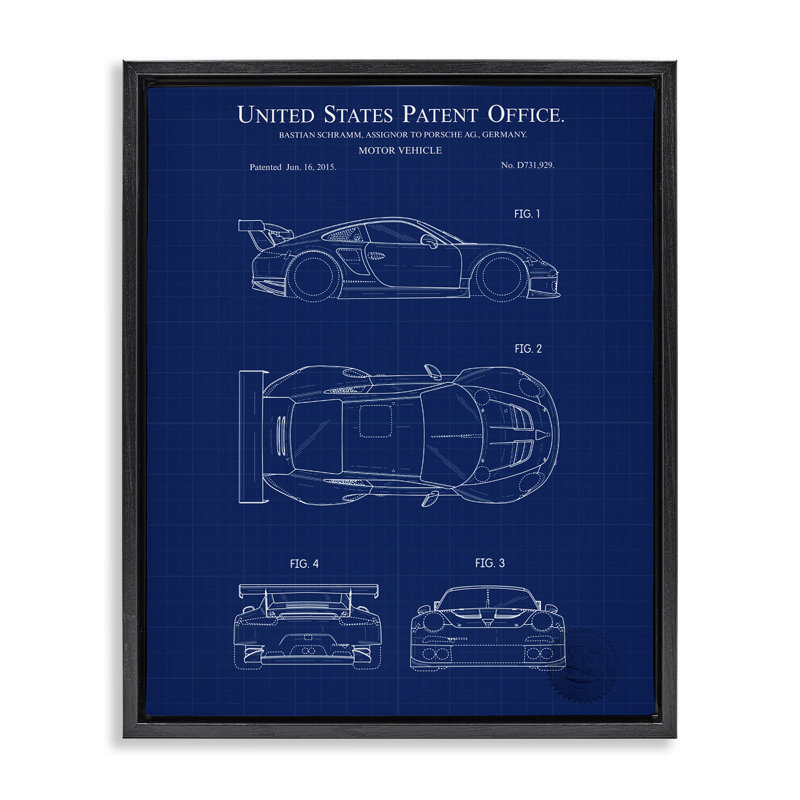 «Motor Motor Blueprint», art mural encadré sur toile flottante par Karl Hronek, H 31 po x l 25 po