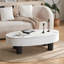 Table basse ovale avec plateau en faux marbre et tiroir caché - blanc