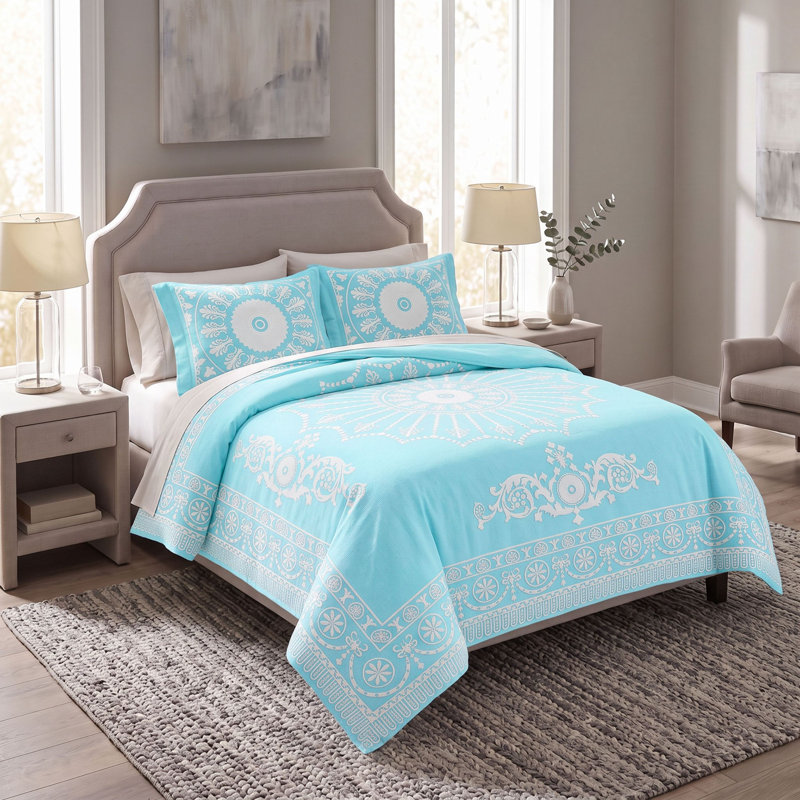 Ensemble de couvre-lit médaillon traditionnel en mélange de coton léger Alistair, Turquoise