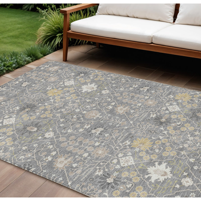 Tapis intérieur lavable oriental gris doré et ivoire 9 pi x 12 pi