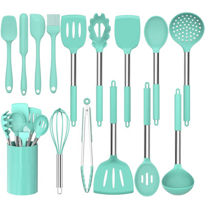 Beyond 15 Pcs Silicone Cooking Utensil Set, Stainless Steel Kitchen Utensils Set, Non-stick Heat Resistant, In Green