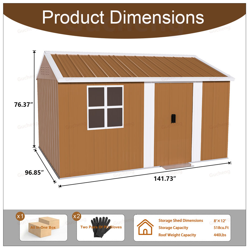 Remise de rangement en métal robuste avec fenêtres, porte verrouillable et ventilation - Remise de jardin extérieure résistante aux intempéries pour l'organisation d'outils de jardin