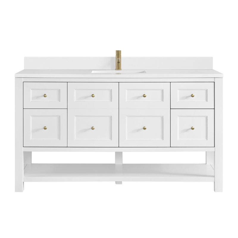 Breckenridge 60'' W Single Vanity, Single Hole, Bright White, White Zeus