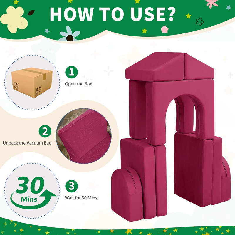 Canapé pour enfants, canapé-lit pliable pour tout-petits 10 pièces avec tunnel, canapé pour enfants modulaire pour salle de jeux