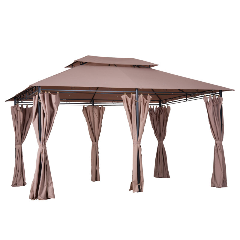 Pavillon de jardin kaki de 10 pi x 13 pi Outsunny: rideaux, toit ventilé et structure en acier