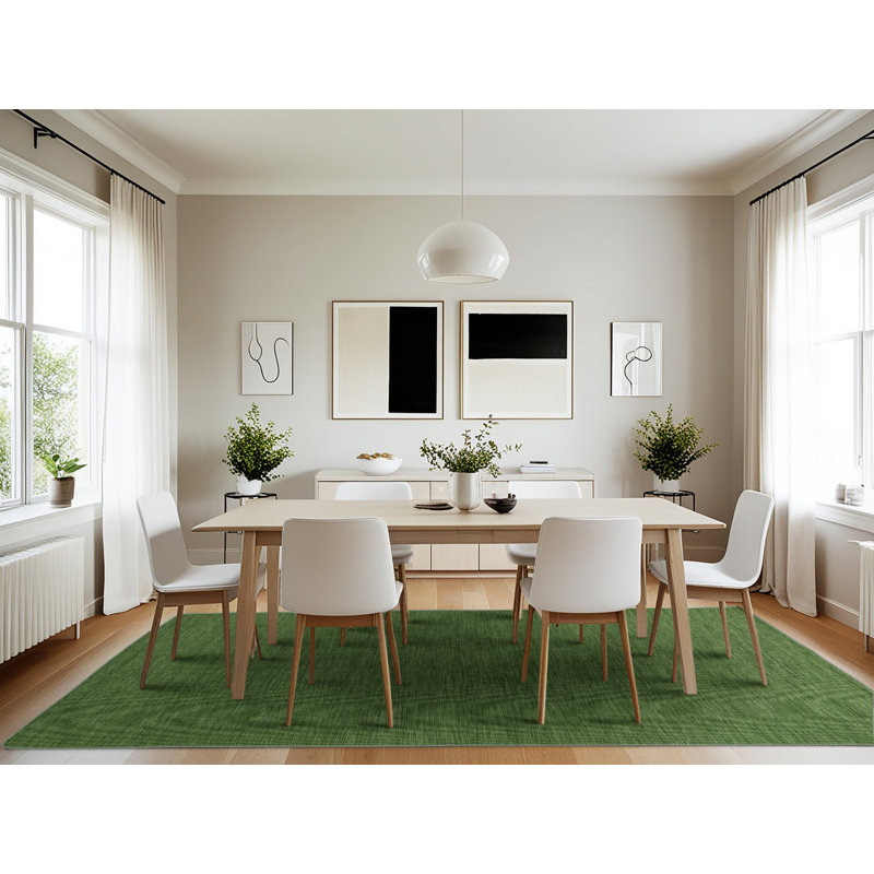 Machine Washable Solid Green Area Rug, Rectangle 7' x 10'