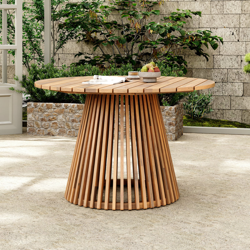 Table de salle à manger d'extérieur en bois d'acacia, très grande table de salle à manger ronde de 47,25 pouces, pour cour arrière, pelouse, balcon, teck clair