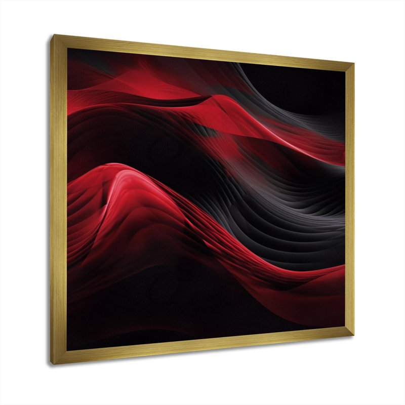 Abstrait contemplatif rouge et noir - impression, H 16 po x l 16 po x P 1 po, Encadrement doré