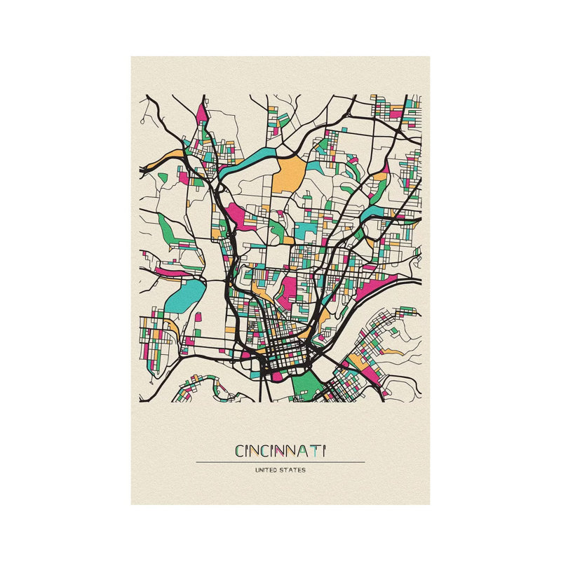 «Cincinnati, Ohio Map» par Ayse Deniz Akerman - impression sur toile tendue, H 60 po x l 40po x P 1,5 po