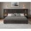 Structure de lit tapissier grand format avec tissu en chenille plissé, lit plateforme grand format avec tête de lit et structure solide et table de chevet. Pas besoin de sommier tapissier - beige-1530628859-1530628858