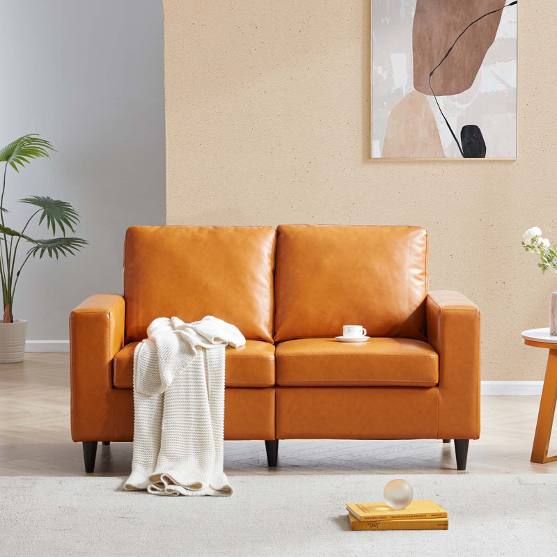 Harlean 60.2'' Faux Leather Loveseat, Brown Faux Leather