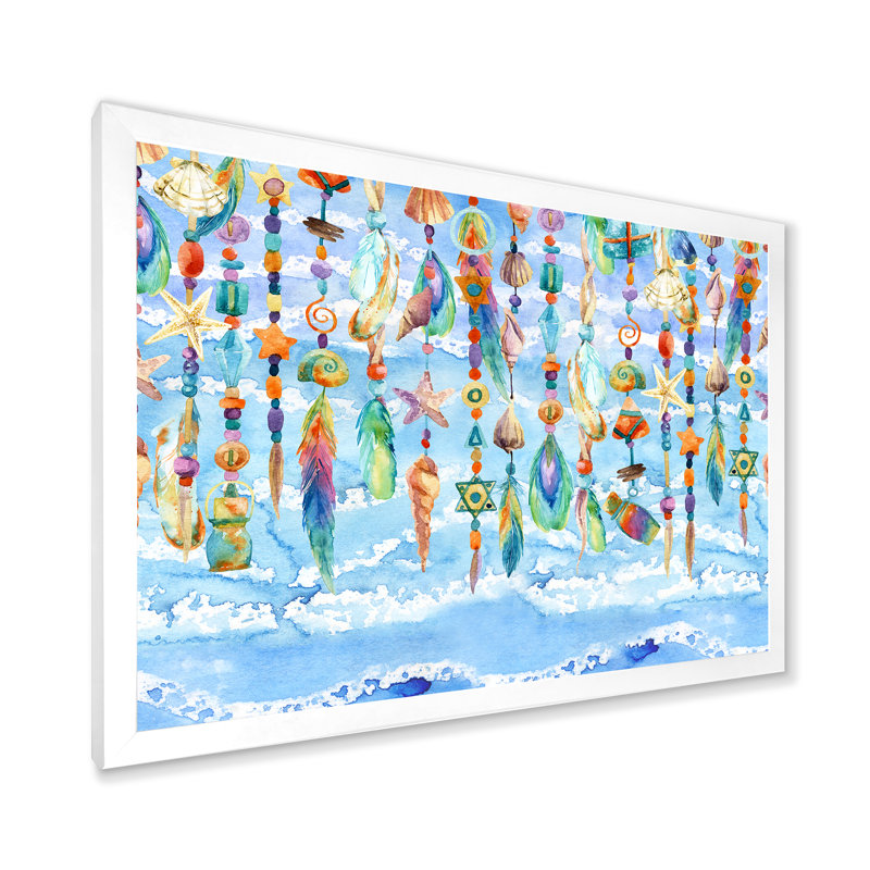 Bijoux de coquillage et de perles - Peinture sur toile, H 30 po x l 40 po x 1,5 po, Cadre photo blanc