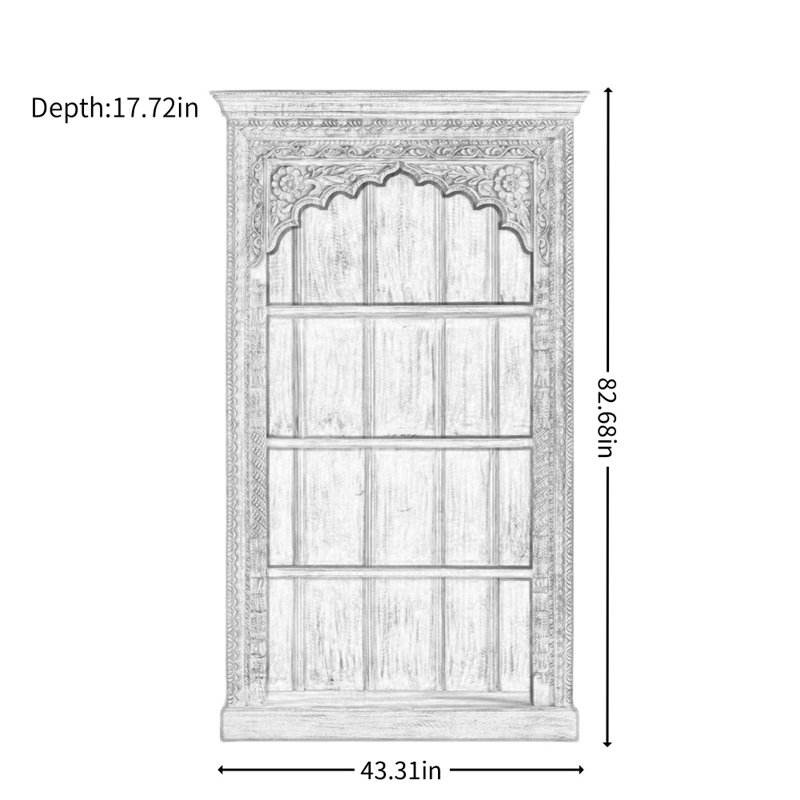 Vitrine en bois massif sculpté rétro français, Blanc cassé / blanc