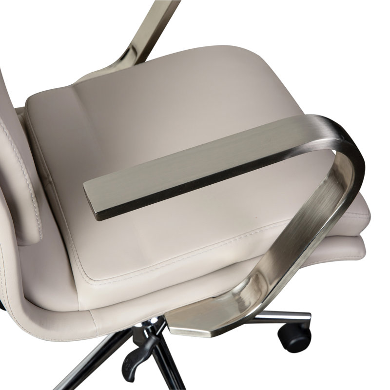 Fauteuil de direction pivotant rembourré à dossier moyen avec accoudoirs, Taupe, Chrome chrome