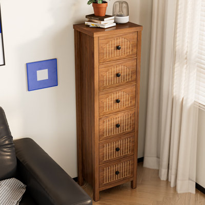 Narrow End Table With 6 Drawers, Bedside Table Storage For Living Room Hallway