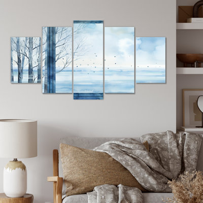 White And Blue Winter Forest Collage VII - Winter Landscape Multipanel Wall Art Canvas