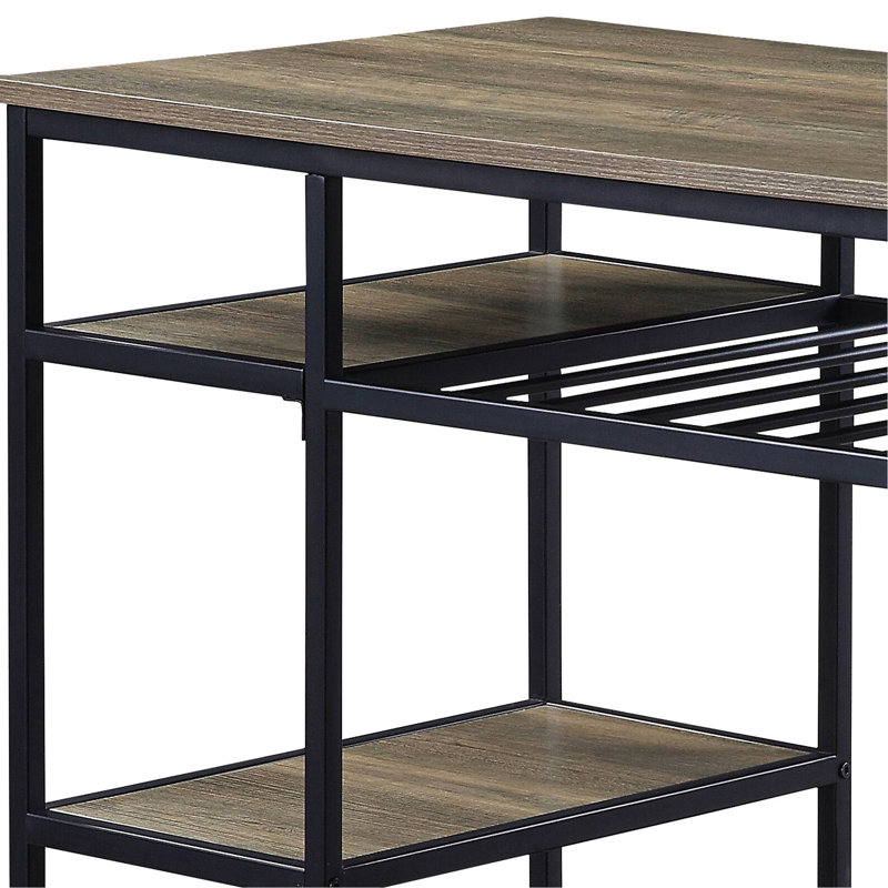 Vintage-Style Rustic Oak And Black Kitchen Island - Functional For Dining Rectangular Storage