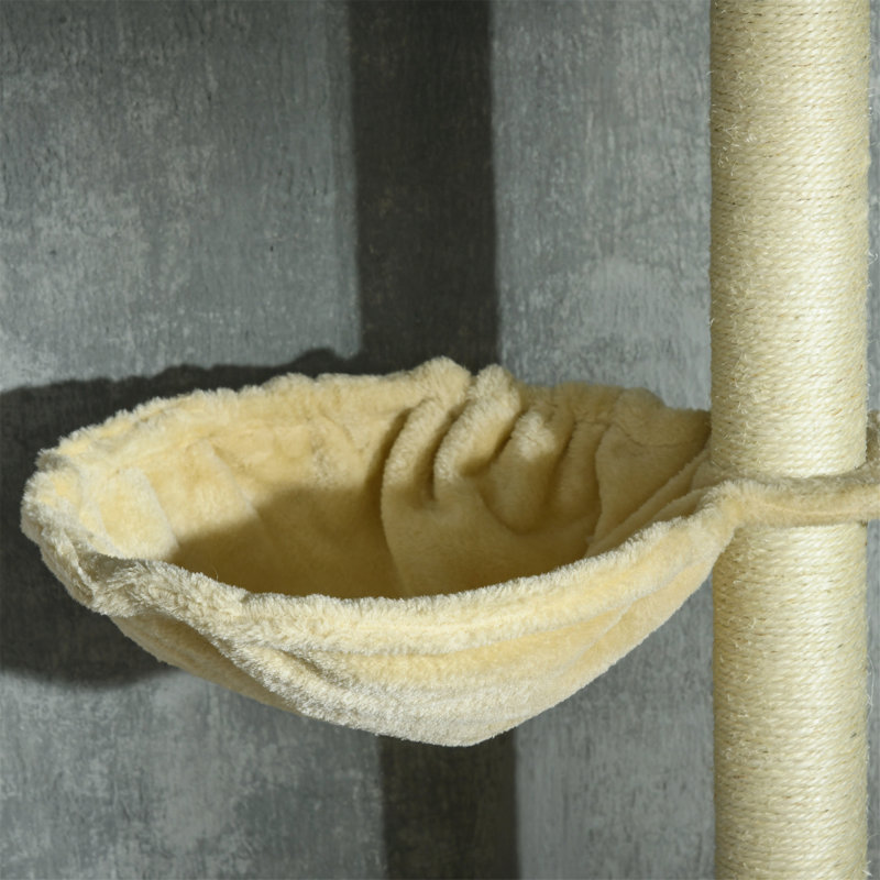 Arbre à chat à hauteur ajustable PawHut, d'une hauteur de 90,5 à 98,5 po, avec des plateformes tapissées, un lit douillet, un hamac et des poteaux à griffes pour félins actifs