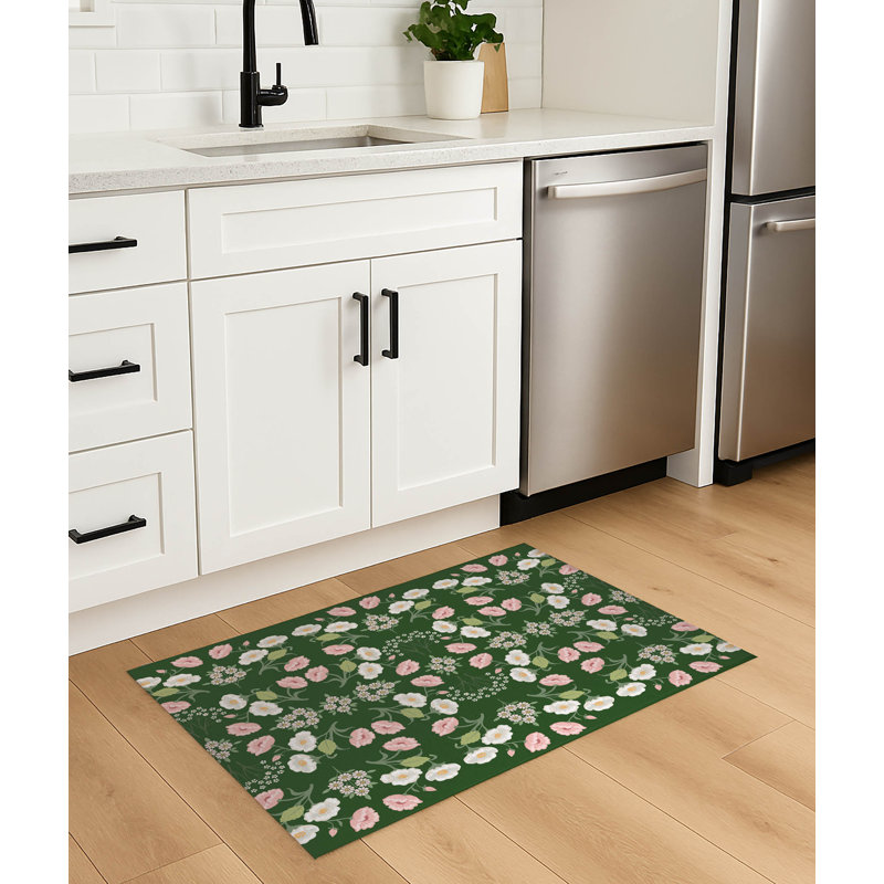 Tapis de cuisine antidérapant May Flowers, Vert, Rectangle 5 pi x 7 pi