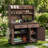65''H Large Garden Potting Bench with Lockable Wheels and Storage Cabinet, Wood Outdoor Kitchen Island Prep Cart with Hutch Top, Drawers and Removal Shelves for Grilling-1189140909-1189140898