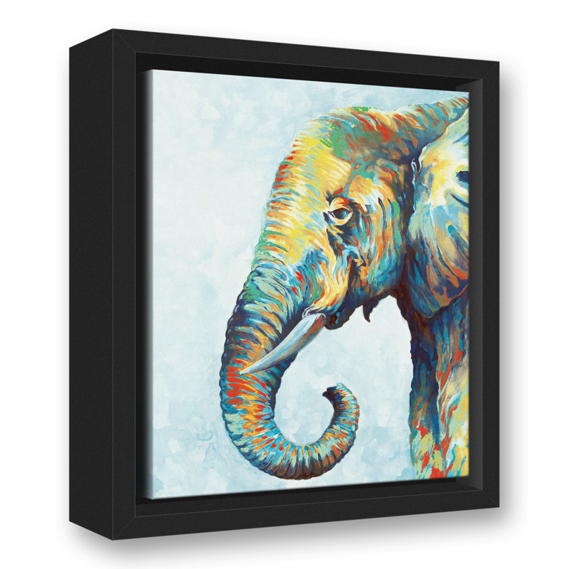 « cool coloré éléphant black », reproduction de peinture à l’acrylique, H 10 po x l 8 po, Cadre noir