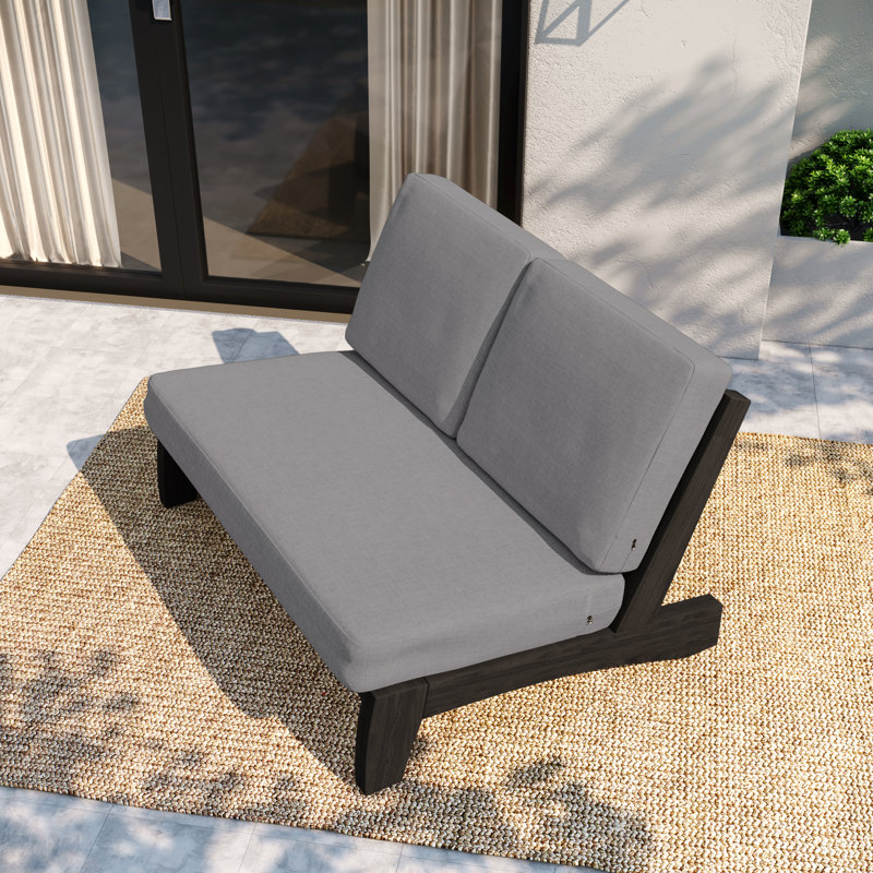 Audia 111.3Cm Wide Outdoor L- Shaped Loveseat with Cushions, Grey, Dark Brown