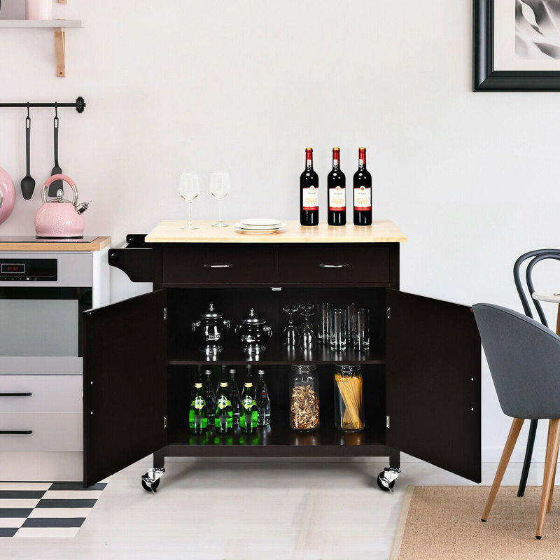 Solid Wood Top Kitchen Island, Brown