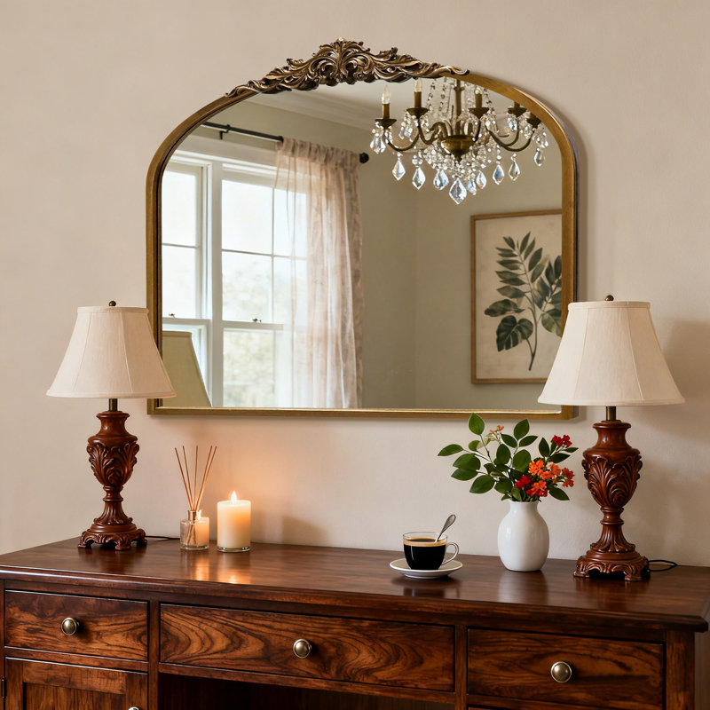 Miroir de meuble-lavabo rétro de style baroque, H 36 po x l 29 po