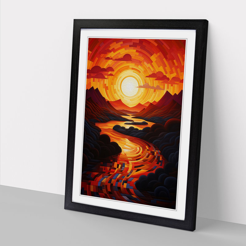 Sunset Orphism No.3 - Single Picture Frame Print on Wood, 64cm H x 46cm W x 2cm D, Black