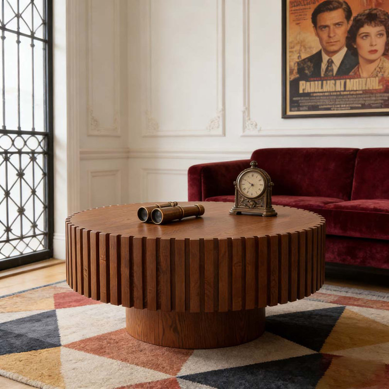 Table basse ronde, Bois naturel