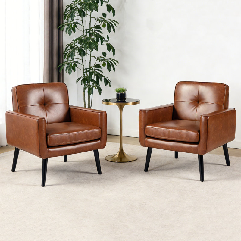 Ensemble de 2 chaises d'appoint en cuir de polyuréthane avec cadre en bois Cottle, Brun, 2