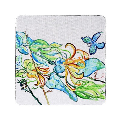 Papillon bleu Darlane et sous-verre floral