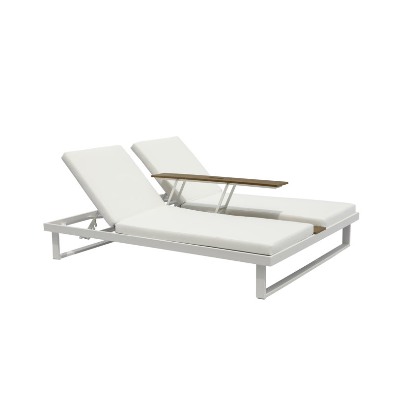 Izelia 21'' Outdoor Aluminum Double Chaise with Table, White, White