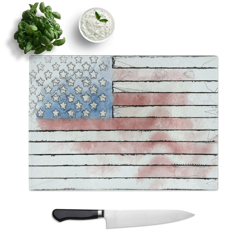 Tempered Glass Painted American Flag Chopping Board, 28.5 cm W x 20 cm L