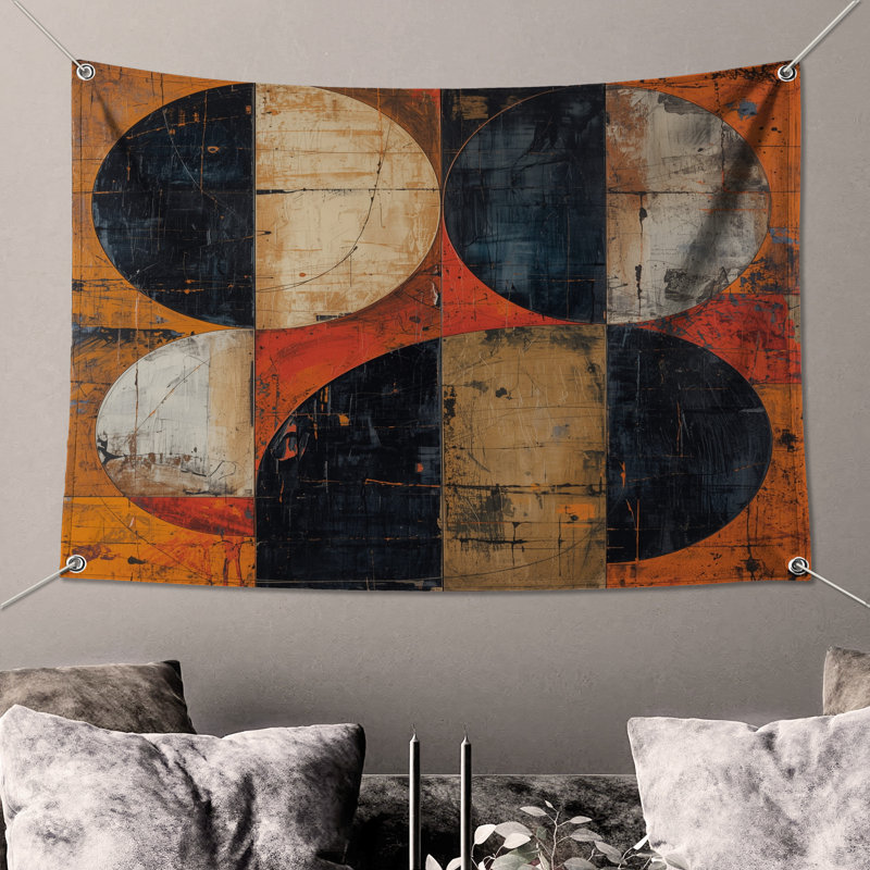 Tapisserie murale formes circulaires géométriques - Cercles, H 104 po x 88 avec 4 œillets