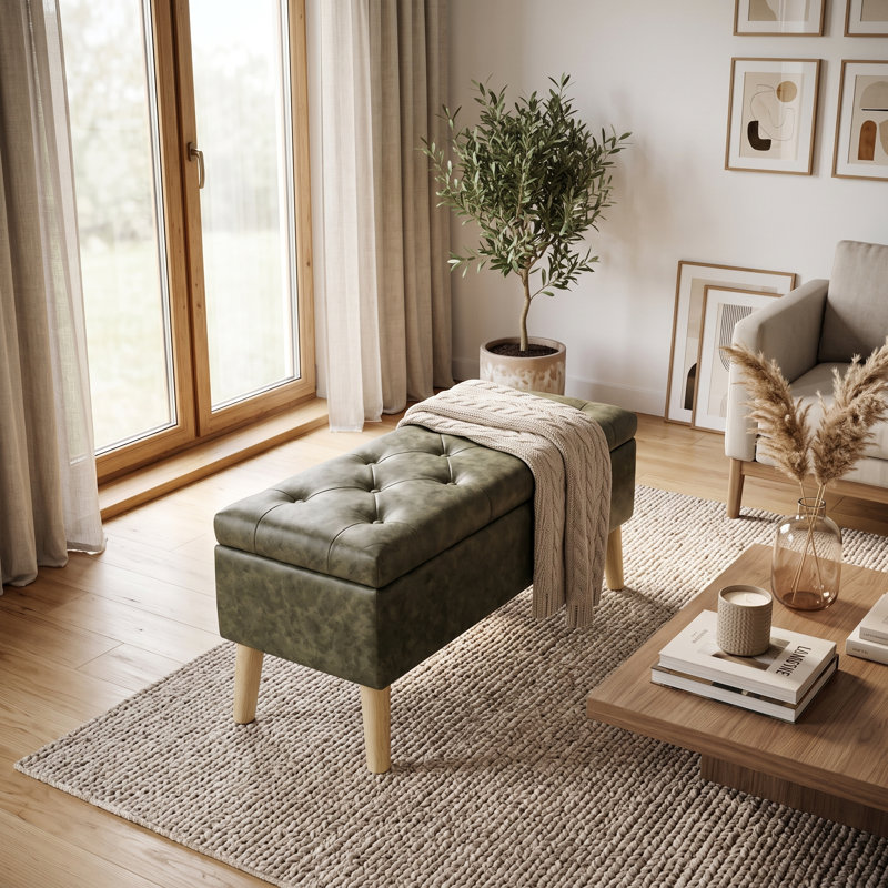 Banc avec repose-pieds de rangement moderne avec plateau intégré | Repose-pieds rembourré, banc de lit et compartiment de rangement caché