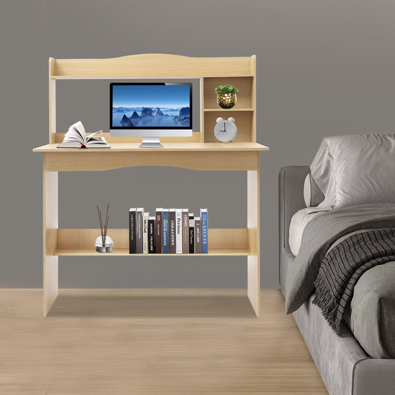 Bureau d'ordinateur avec bibliothèque - taille de bureau 39,37 po x 18,9 po, Chêne