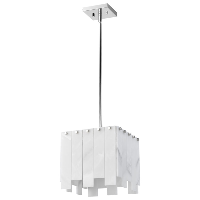Luminaire suspendu tambour carré à 1 lumière Arrianne, Nickel poli