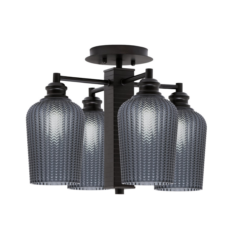 Edge 4 Light Semi-Flush Shown With 5" Textured Glass, Espresso, Smoke