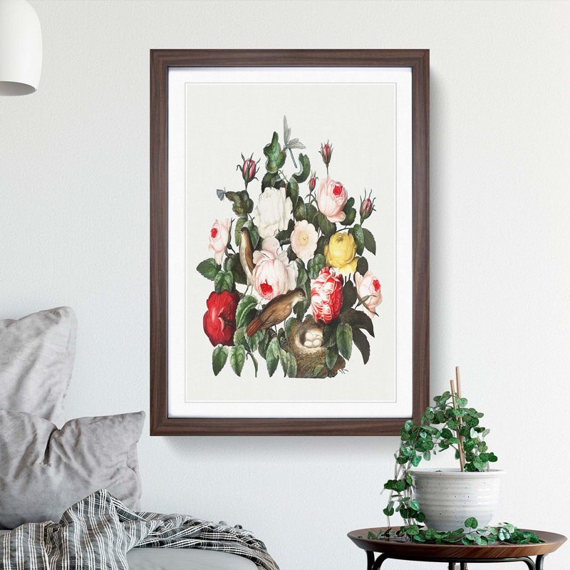 Birds & Roses by R.J. Thornton - Picture Frame Painting Print, 65cm H x 48cm W x 2cm D, Walnut Framed