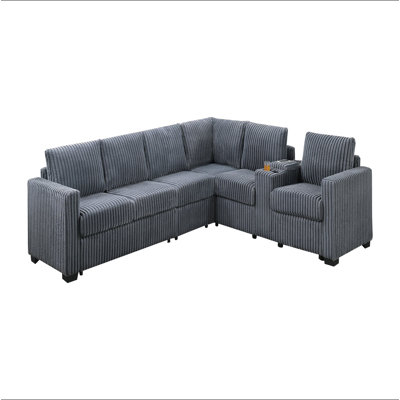Ensemble de canapé modulaire en L de style moderne 4 pièces réversible avec ports USB et porte-gobelet Chaise sans accoudoirs Pieds en plastique Revêtement en velours côtelé
