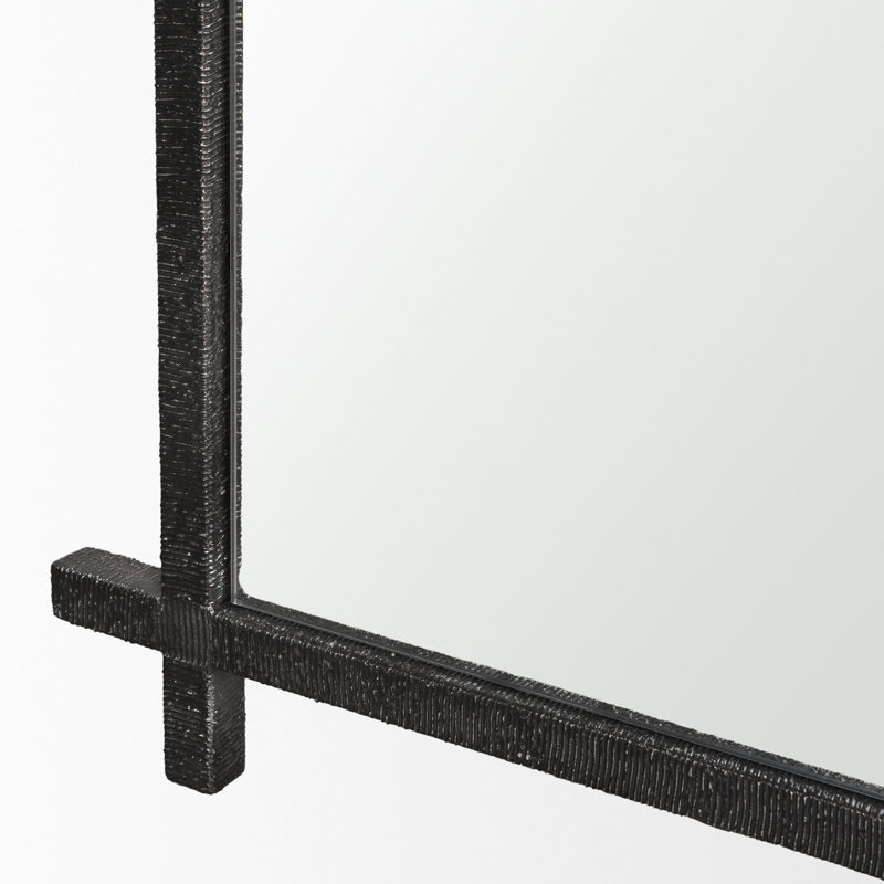 Rusin Is A Rectangular Mirror With A Textured Metal Cross Frame In A Brushed Gold Finish., Black