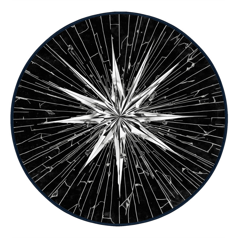 Machine Washable Wynsum Art Deco Starburst Rug in Blue – Navy Binding, 6' Round