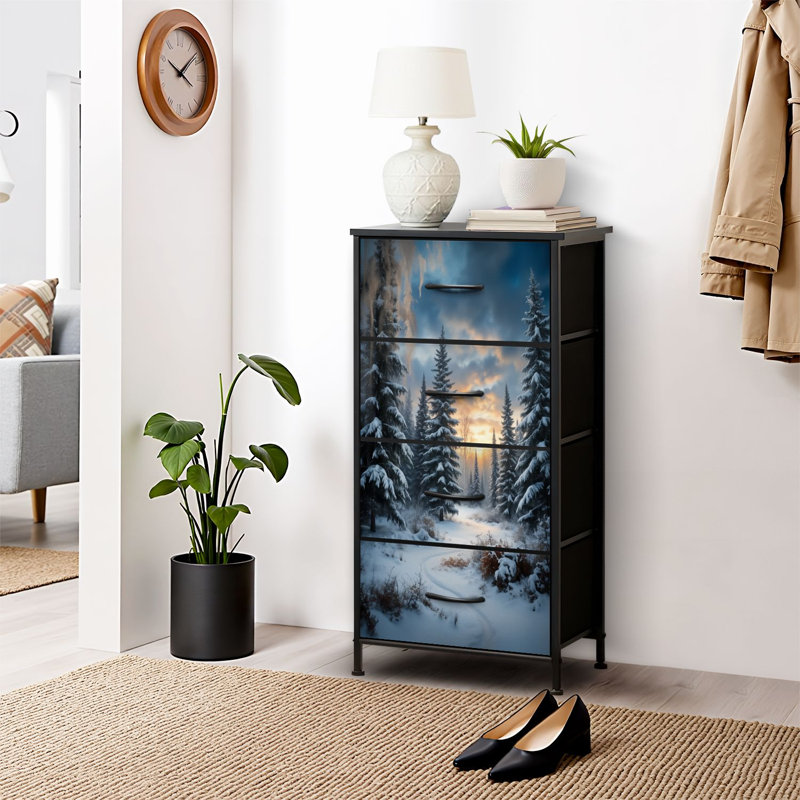 4 Drawer Dresser for Bedroom, Narrow Chest of Drawers, Wooden Top and Study Iron Frame 18"x37.5"-(WxH)