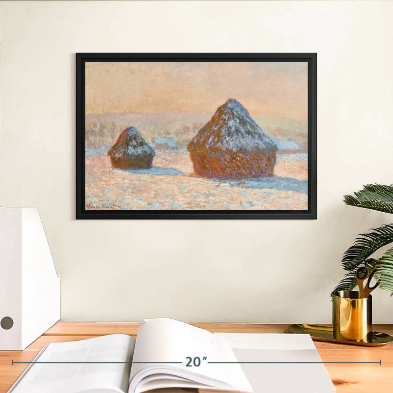 Wheatstacks Snow Effect Morning 1891, 13 po x 9 po, Cadre flottant noir