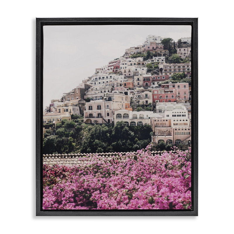 "Positano Town Architecture", art mural encadré par Sissi et Seb, H 21 po x l 17 po, Cadre flottant noir de jais