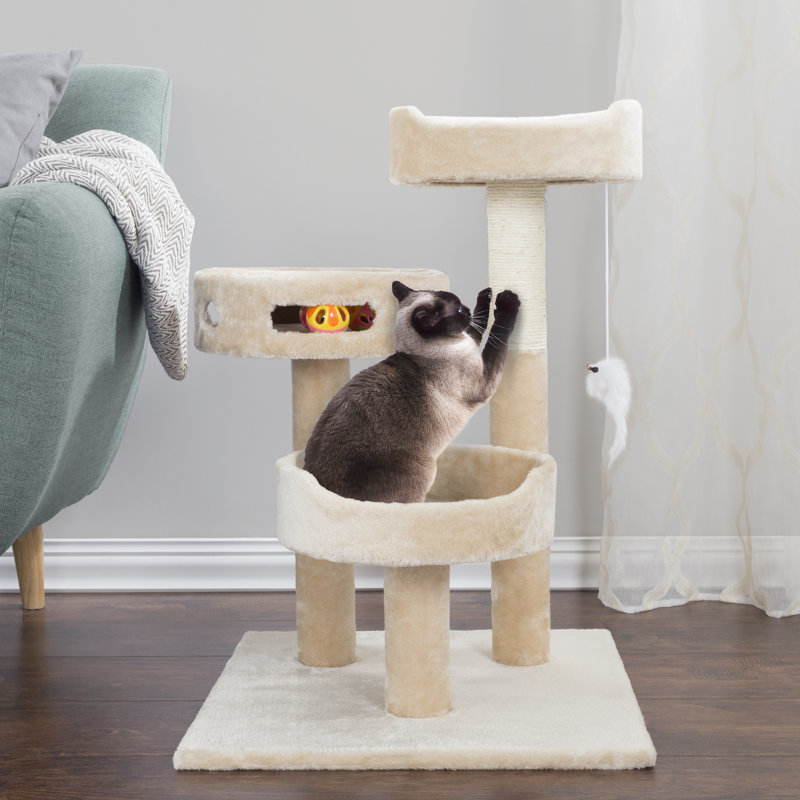  PETMAKER Cat Tree with Interactive Cheese Wheel, Tan