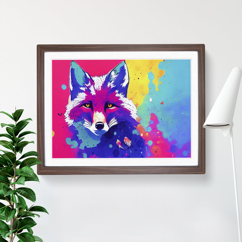 Fox Splatter - Single Picture Frame Print, 34cm H x 46cm W x 2cm D, Walnut