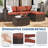 5-Piece PE Rattan Outdoor Sectional with Ottoman & Glass Table, Brown/Wine Red-1659509590-1659509589